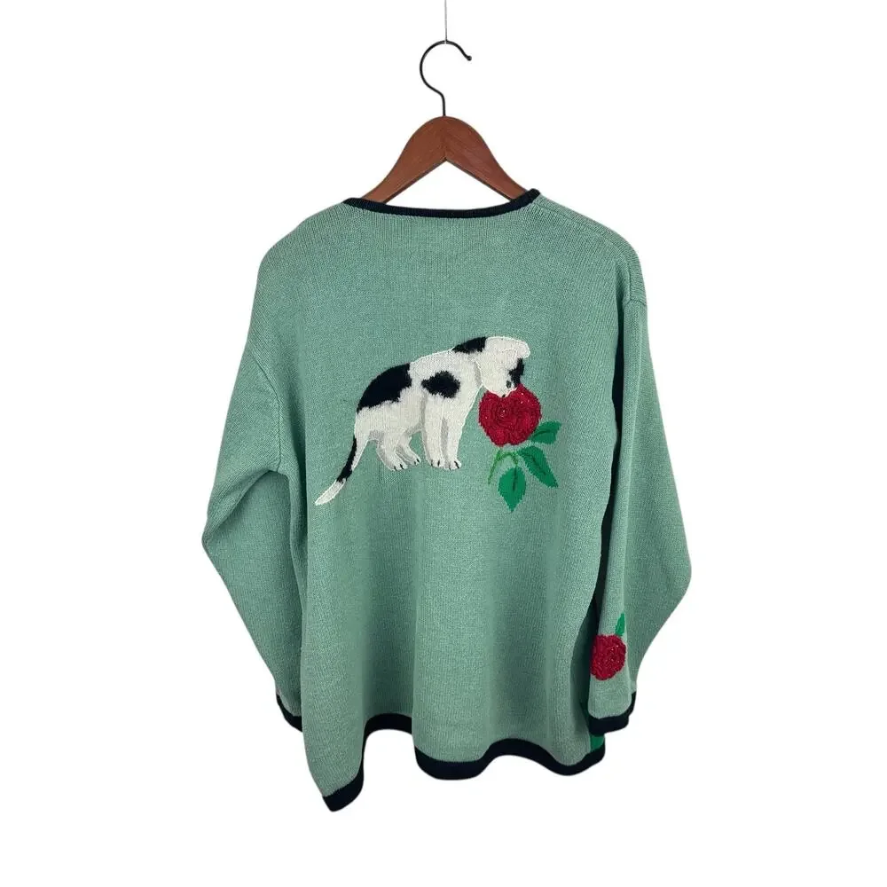 Storybook Knits Green Cats & Roses Cardigan - Picture 6 of 9